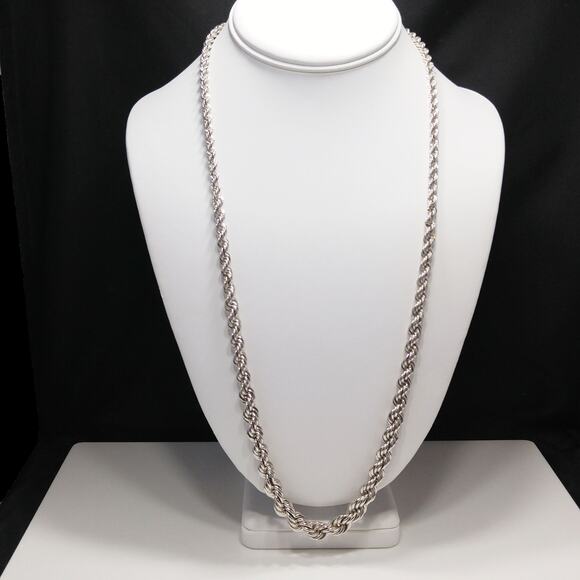 Vintage Monet Rope Chain Necklace – Silver Tone, Rhodium Plated, 27" - Picture 9 of 10
